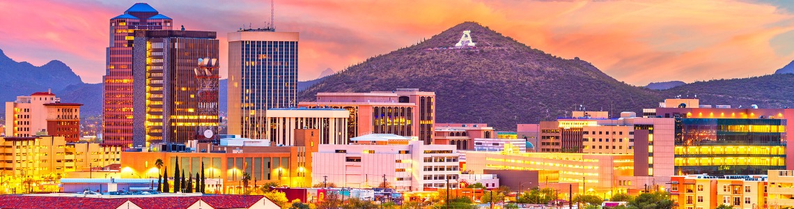 Panoramic View of Downtown Tucson and A mountain