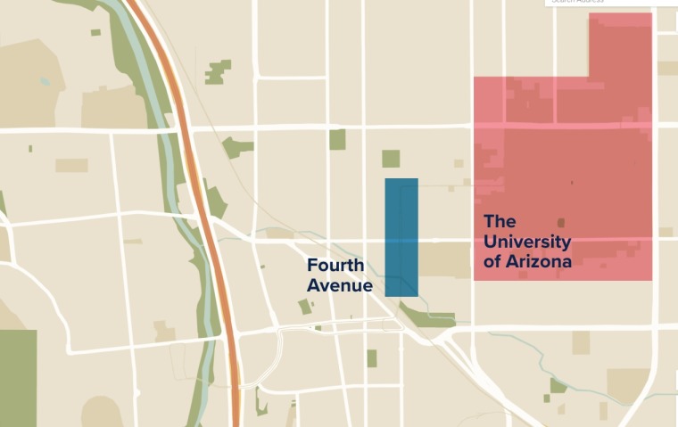 Map of Fourth Ave. location in relation to the University of ae888